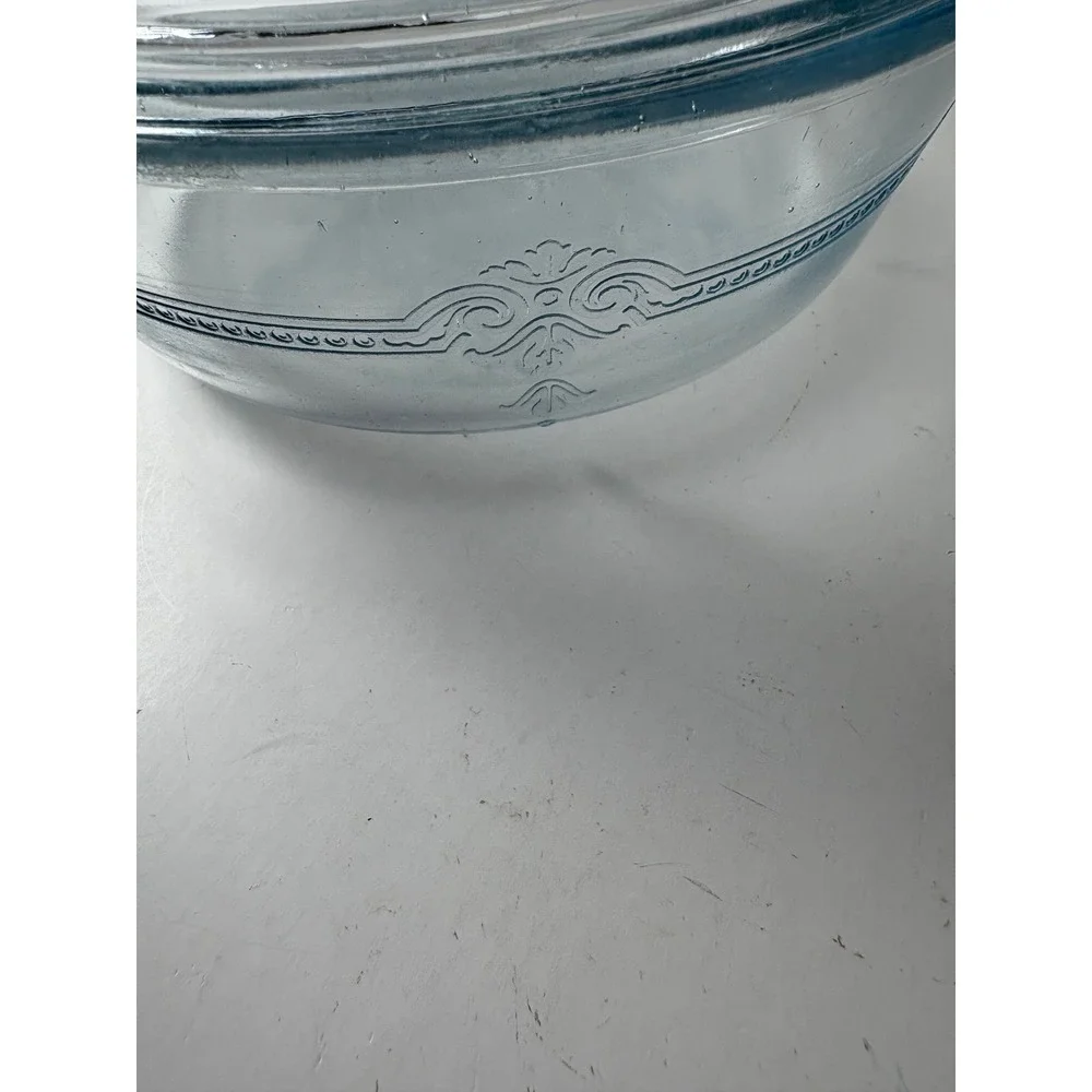 Fire King Philbe Sapphire Blue Glass Casserole Dish with Lid Embossed Filigree